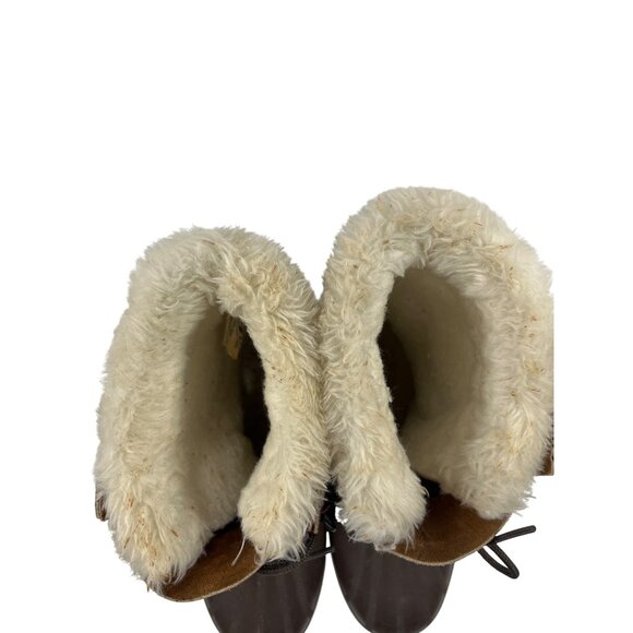 Sorel Size 10 Waterproof Snow Boots Brown Suede Rubber With Shearling Lining - Picture 5 of 10